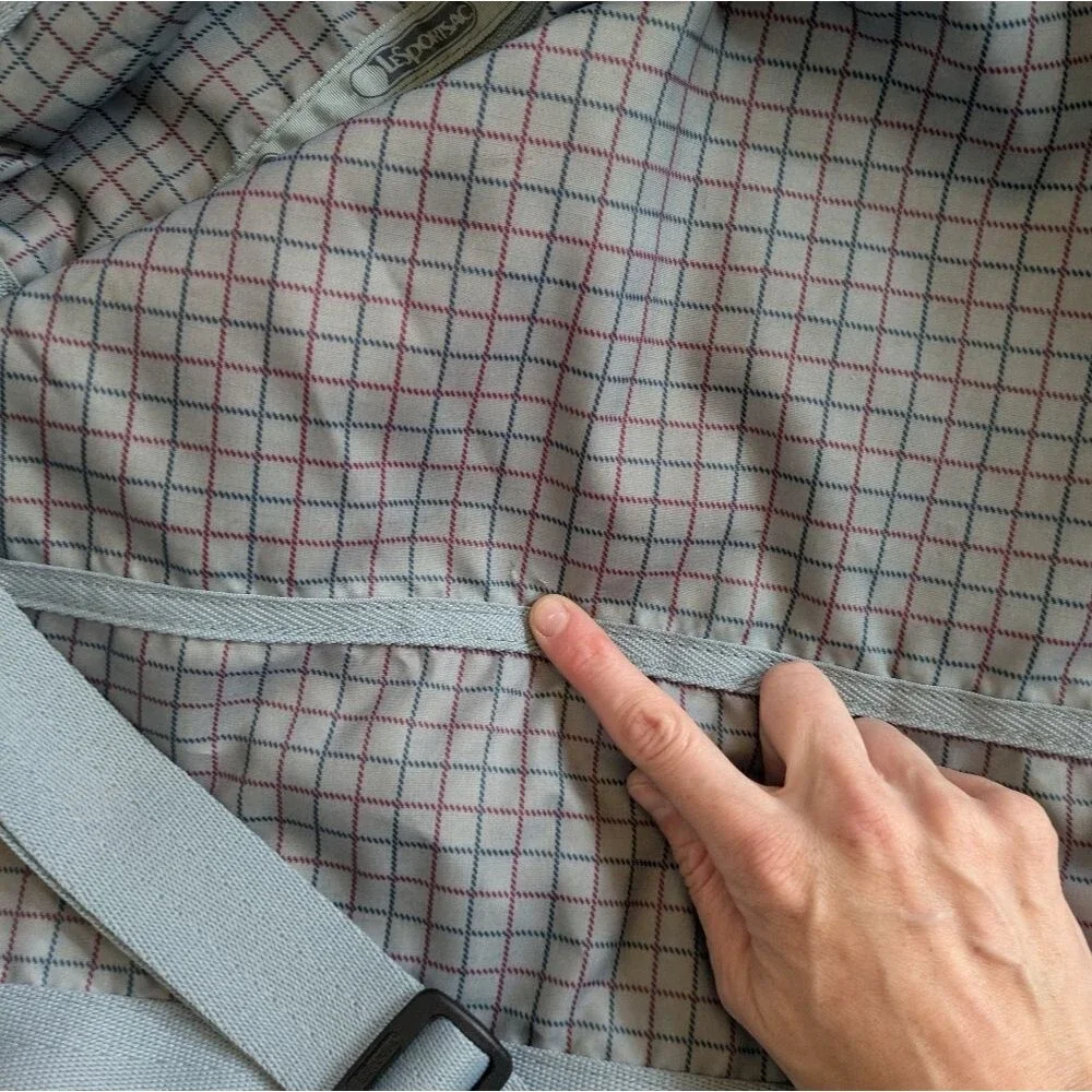 Vintage LESPORTSAC Grid Print Duffle Weekender Gray Blue Checkered Duffel Bag